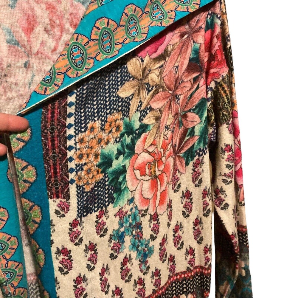 Johnny Was Multicolor Floral Patchwork Hooded Cardigan - Turquoise, Pink, Yellow - Picture 3 of 14